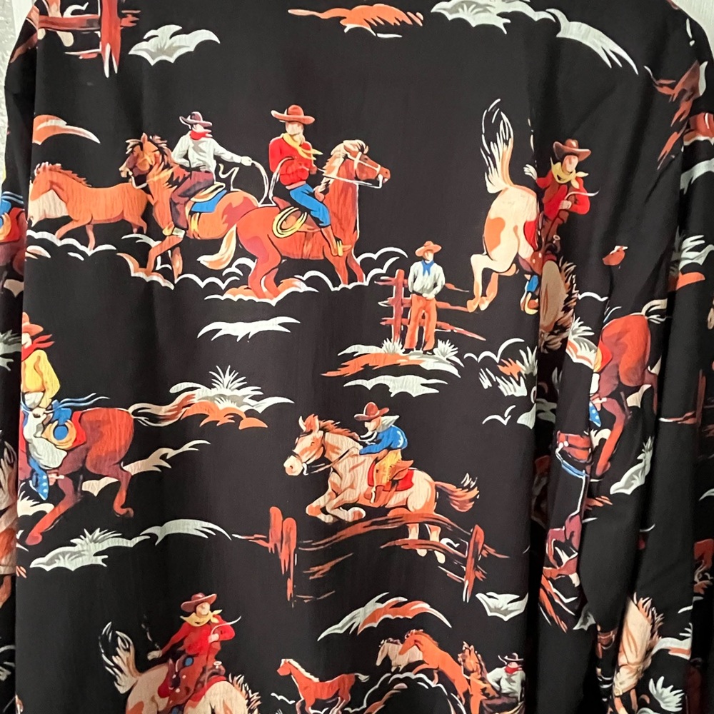 Black Western Cowboy Print Long-Sleeve Shirt Button Up